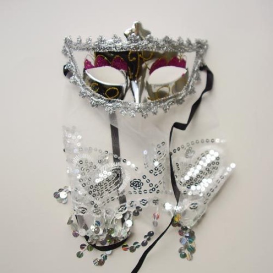 Silber Party Maske mit Tüll - MSK100 - Mytortenland